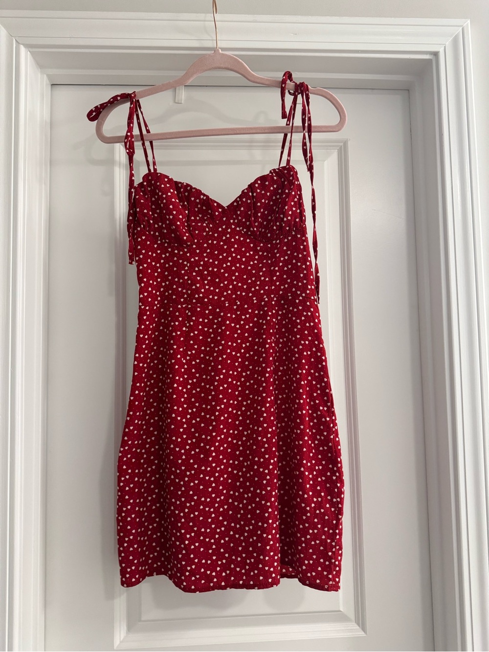 SHEIN Red Heart Print Mini Dress with Tie Straps